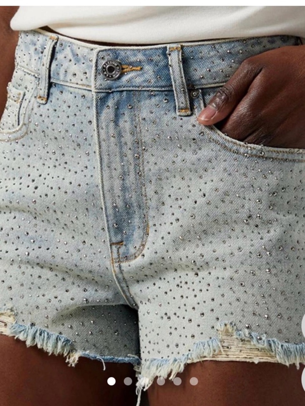 Pacsun Rhinestone High-Rise Denim Shorts - Light Blue